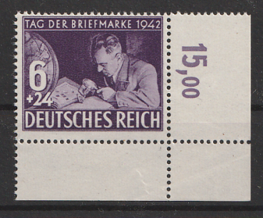 Michel Nr. 811, Tag der Briefmarke Eckrand unten rechts (Feld 50) postfrisch.