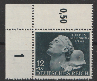 Michel Nr. 812, Heldengedenktag Eckrand oben links postfrisch.