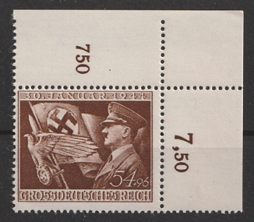 Michel Nr. 865, Machtergreifung Eckrand oben rechts, postfrisch.