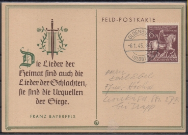 Michel Nr. 907, Verleihung der Stadtrechte an Oldenburg auf Postkarte mit Ersttagsstempel.