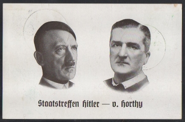 Propagandakarte Hitler-Horthy 1938 gestempelt.