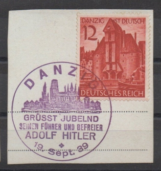 Michel Nr. 714 - 715, Wiedereingliederung Danzig auf Briefstück.