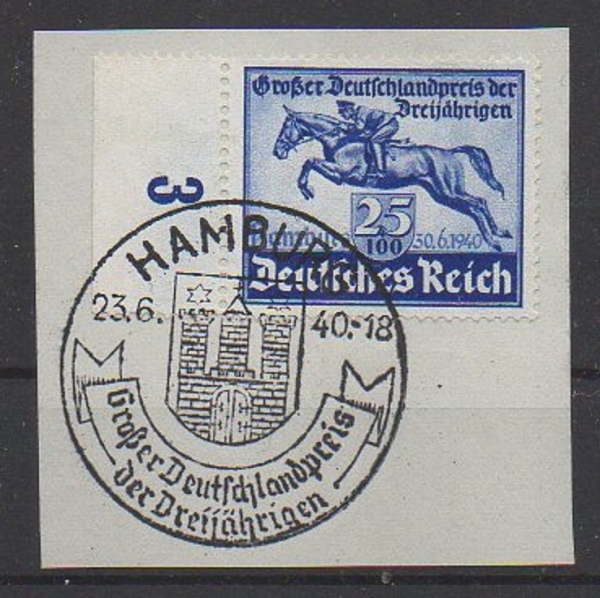 Michel Nr. 746, Deutsches Derby auf Briefstück.