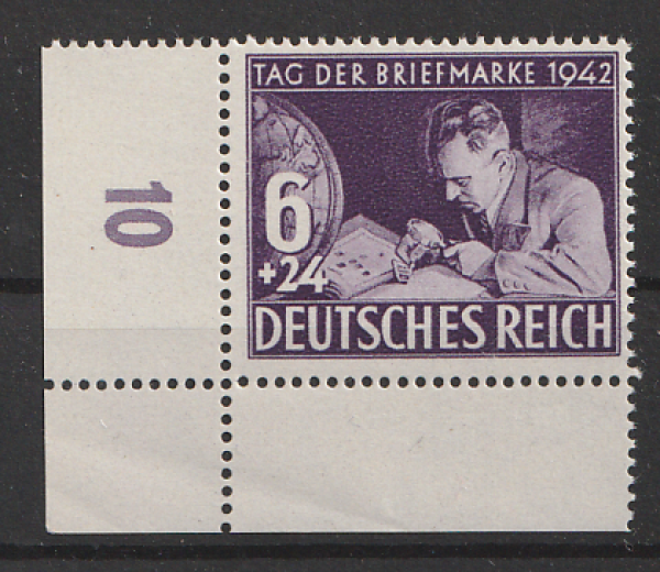 Michel Nr. 811, Tag der Briefmarke Eckrand unten links (Feld 46) postfrisch.