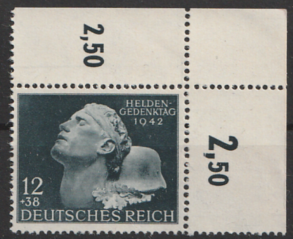 Michel Nr. 812, Heldengedenktag Eckrand oben rechts postfrisch.