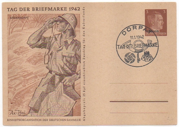 4 Propagandakarten Ostland Tag der Briefmarke 1942.