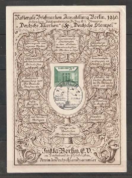 Michel Nr. 743, Gedenkblatt Nationale Briefmarken Ausstellung Berlin 1940.
