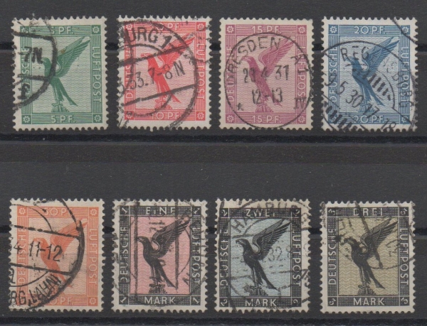 Michel Nr. 378 - 384, Flugpostmarken, gestempelt.