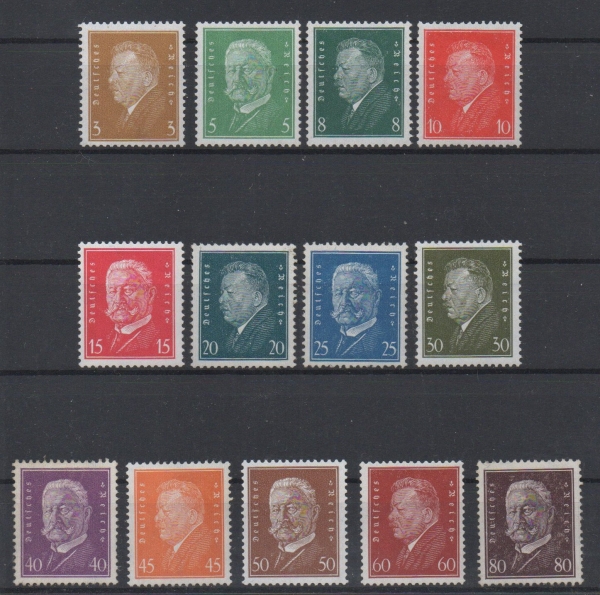 Michel Nr. 410 - 422, Freimarken Reichspräsidenten postfrisch.