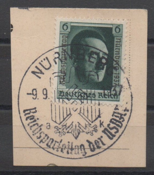 Michel Nr. 650 (aus Block 11), Reichsparteitag auf Briefstück.